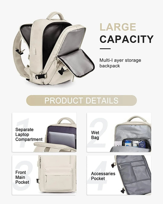 Reisrugzak 40L Waterdicht – Schoenvak, USB-poort & Laptopvak