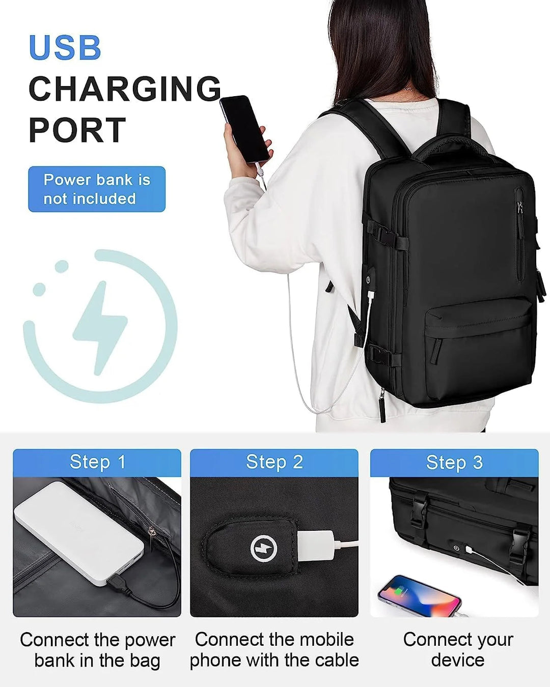 Reisrugzak 40L Waterdicht – Schoenvak, USB-poort & Laptopvak