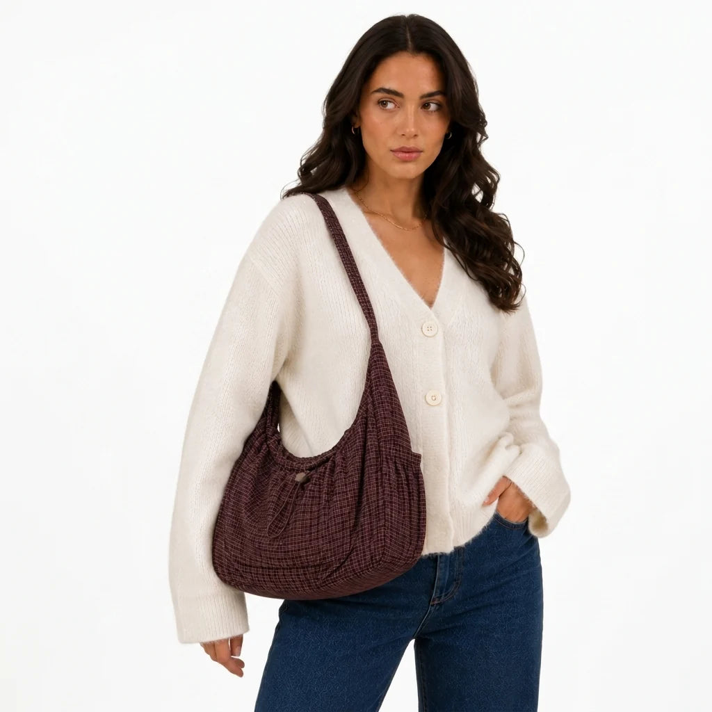 Schoudertas Dames – Ruim met Geruit Dessin