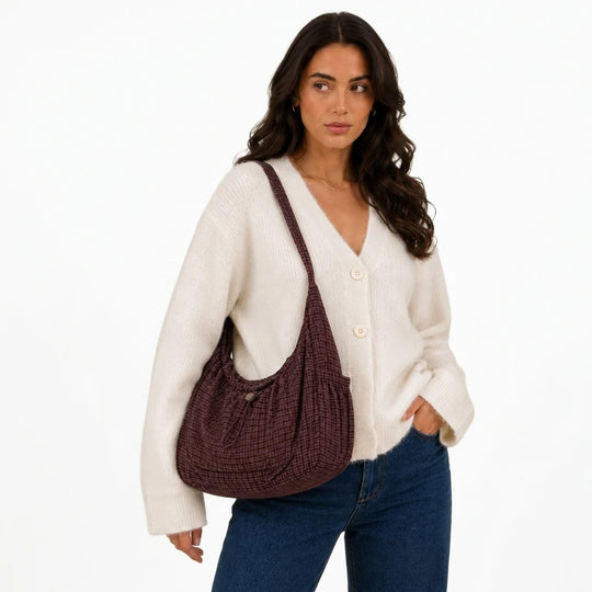 Schoudertas Dames – Ruim met Geruit Dessin