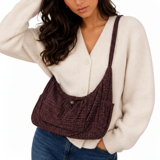Schoudertas Dames – Ruim met Geruit Dessin