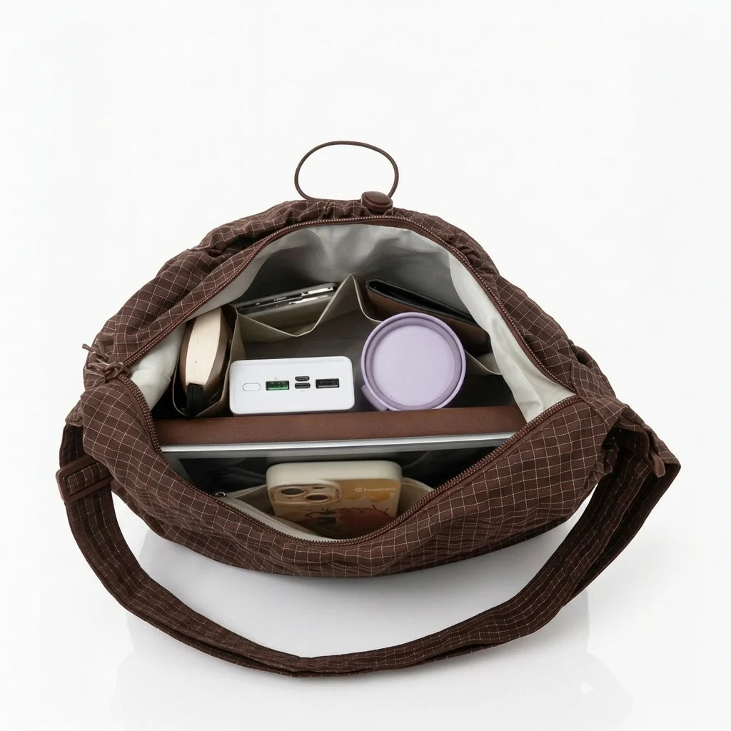 Schoudertas Dames – Ruim met Geruit Dessin