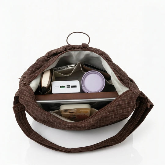 Schoudertas Dames – Ruim met Geruit Dessin