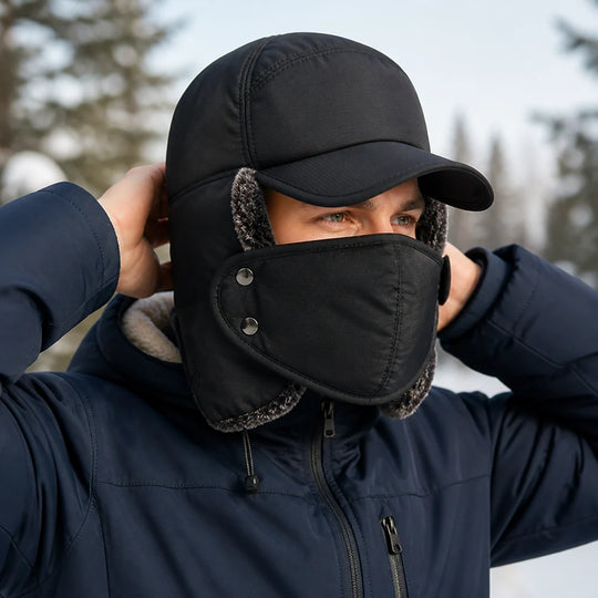 Trappermuts Fleecegevoerd – met Afneembaar Gezichtsmasker