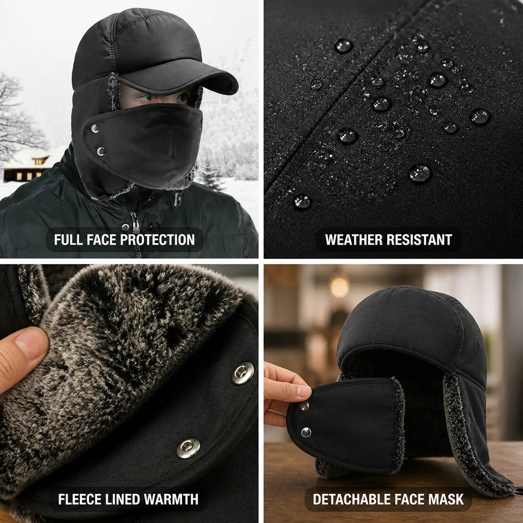 Trappermuts Fleecegevoerd – met Afneembaar Gezichtsmasker