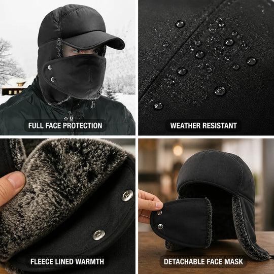 Trappermuts Fleecegevoerd – met Afneembaar Gezichtsmasker