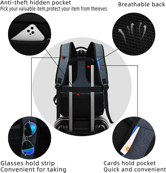 Laptop Travel Backpack – Waterproof with USB Port, Organized