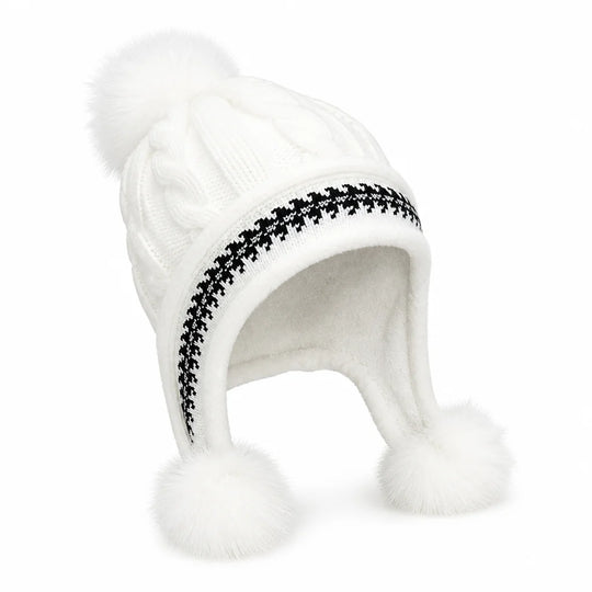 Wintermuts Kabelpatroon – met Oorflappen en Pompon