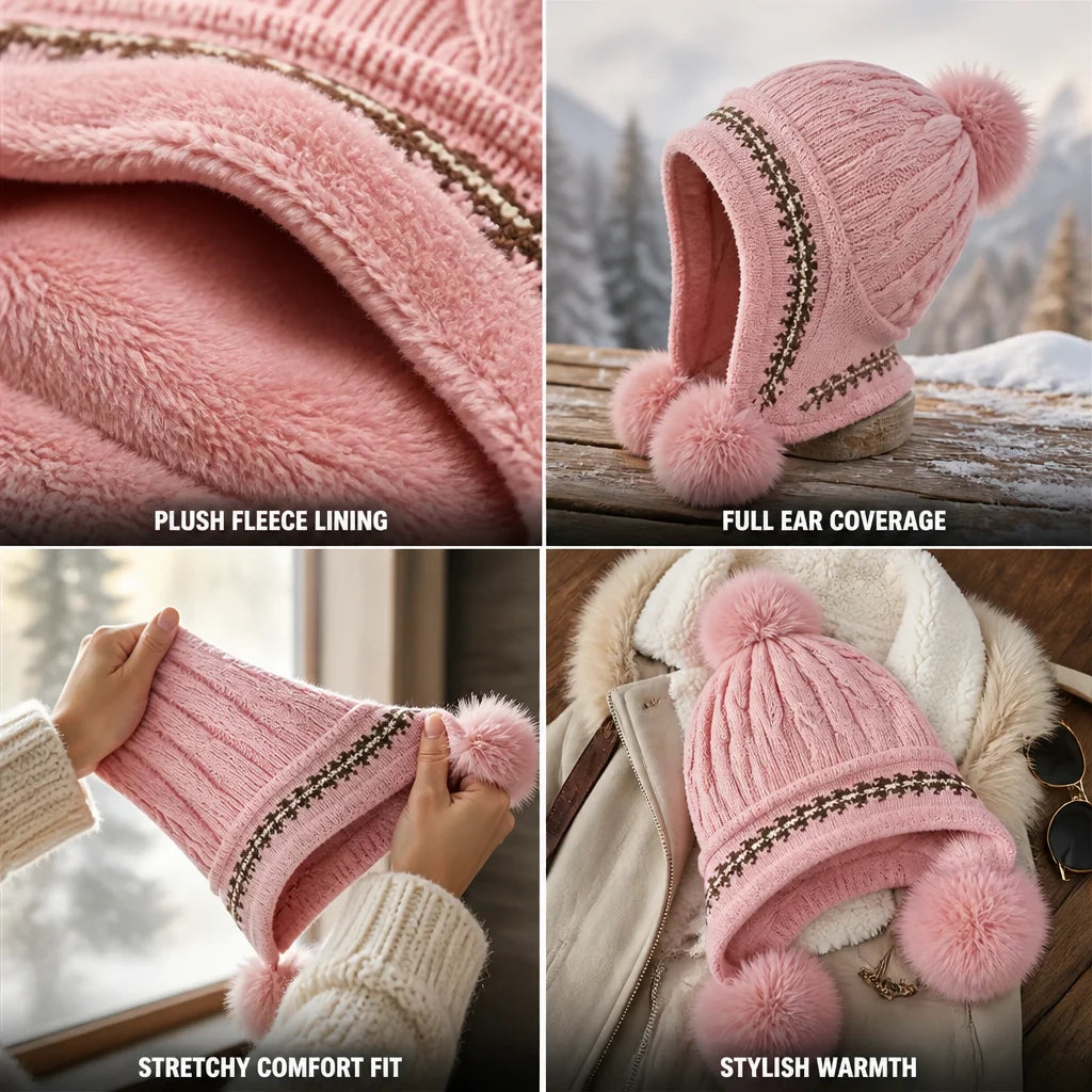 Wintermuts Kabelpatroon – met Oorflappen en Pompon