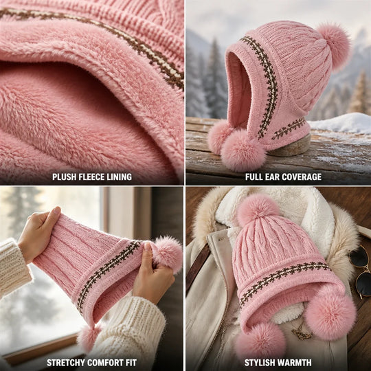 Wintermuts Kabelpatroon – met Oorflappen en Pompon