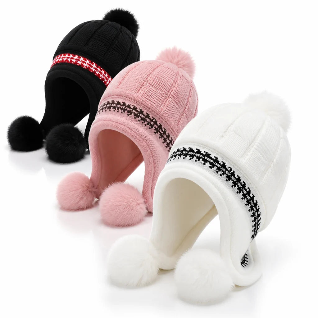 Wintermuts Kabelpatroon – met Oorflappen en Pompon