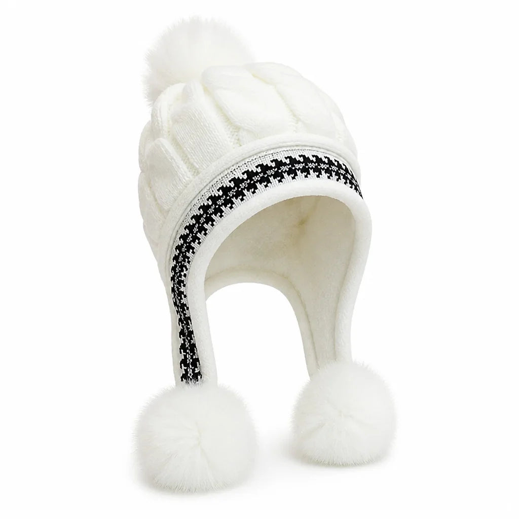 Wintermuts Kabelpatroon – met Oorflappen en Pompon