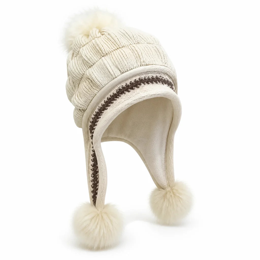 Wintermuts Kabelpatroon – met Oorflappen en Pompon