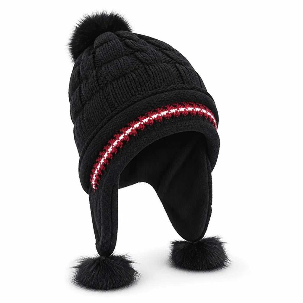 Wintermuts Kabelpatroon – met Oorflappen en Pompon
