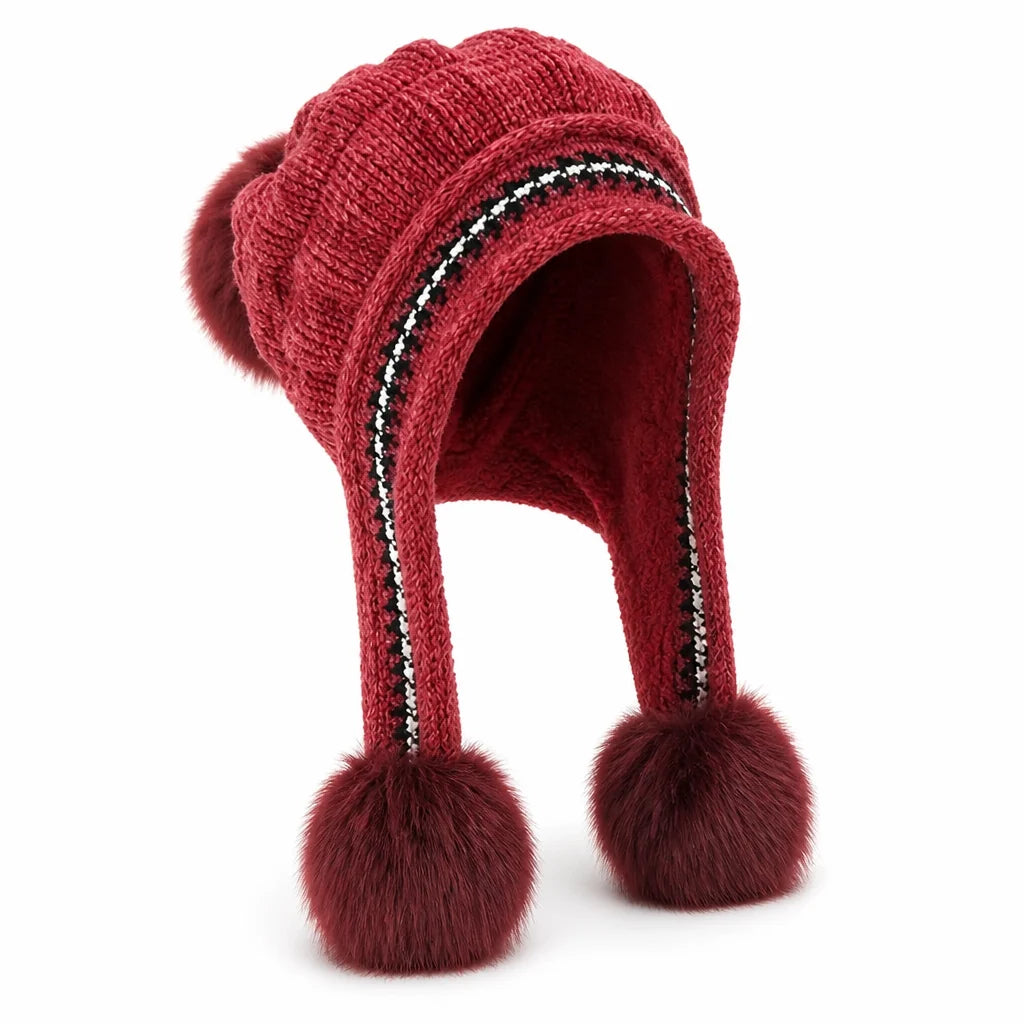 Wintermuts Kabelpatroon – met Oorflappen en Pompon